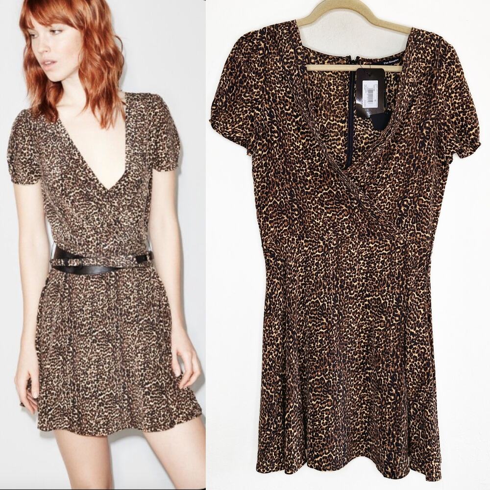 NWT The Kooples Baby Leopard Silk Faux Wrap Short Sleeve Mini Dress Medium